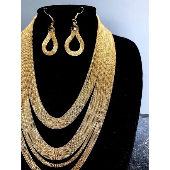 Gold Long Waterfall Multi Layer Bib Necklace 10 Layers Statement Jewelry for Wom - Picture 2 of 5